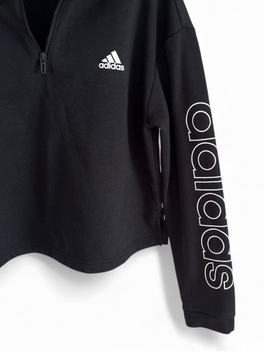 Adidas Essentials Black Cropped Quarterzip Sweatshirt Women’s Size XL Fleece - Picture 4 of 5